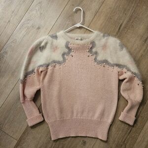 VTG Coastal Grandma Pink Angora Wool Pearl Golden Girls Sweater Small